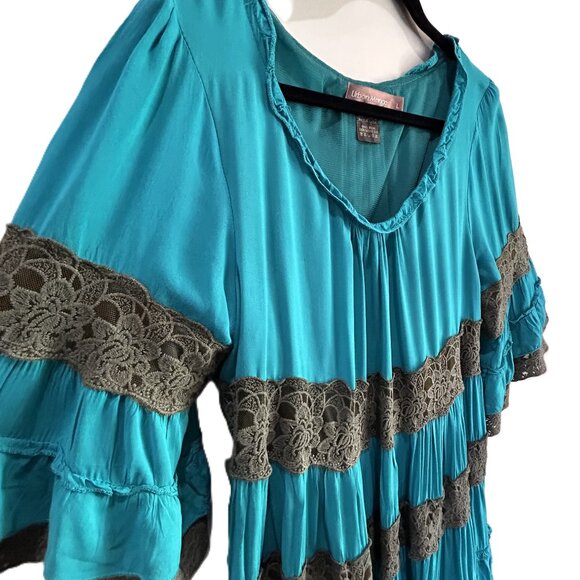 Urban Mango‎ Dress Boho Chic Turquoise Lace Tiered Size Large Women's - Picture 4 of 8